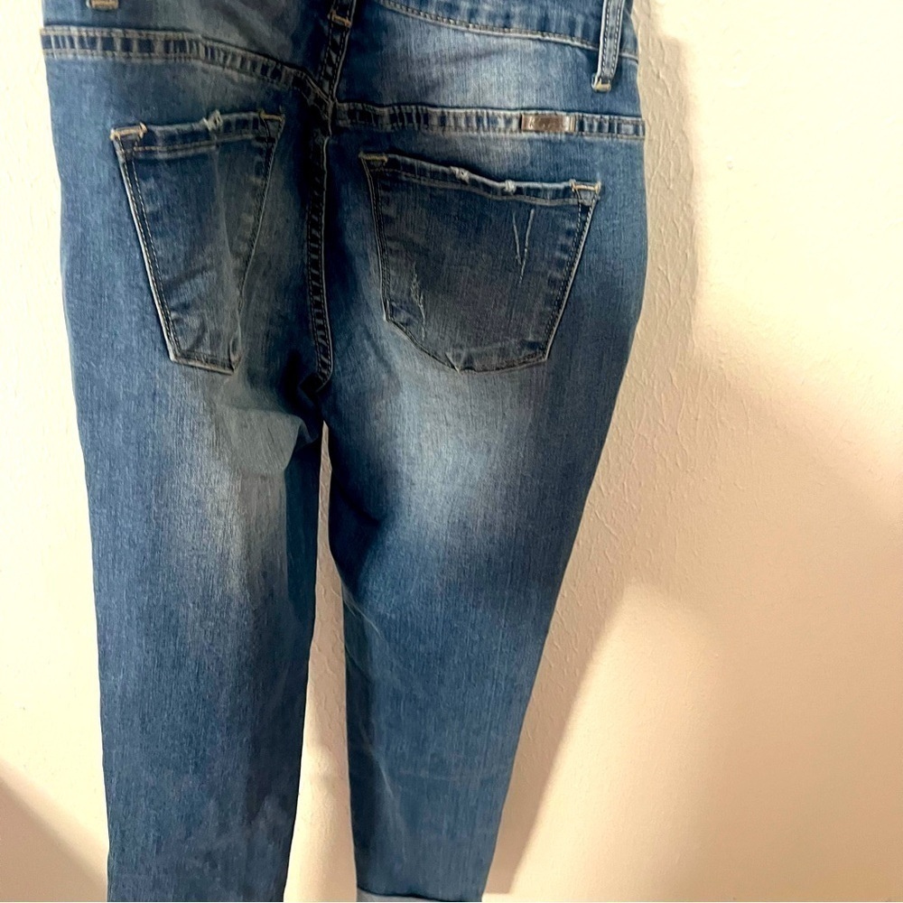 KanCan Women’s Small Dark Wash Distressed Overall Jeans Size Small Cottagecore - Picture 5 of 10